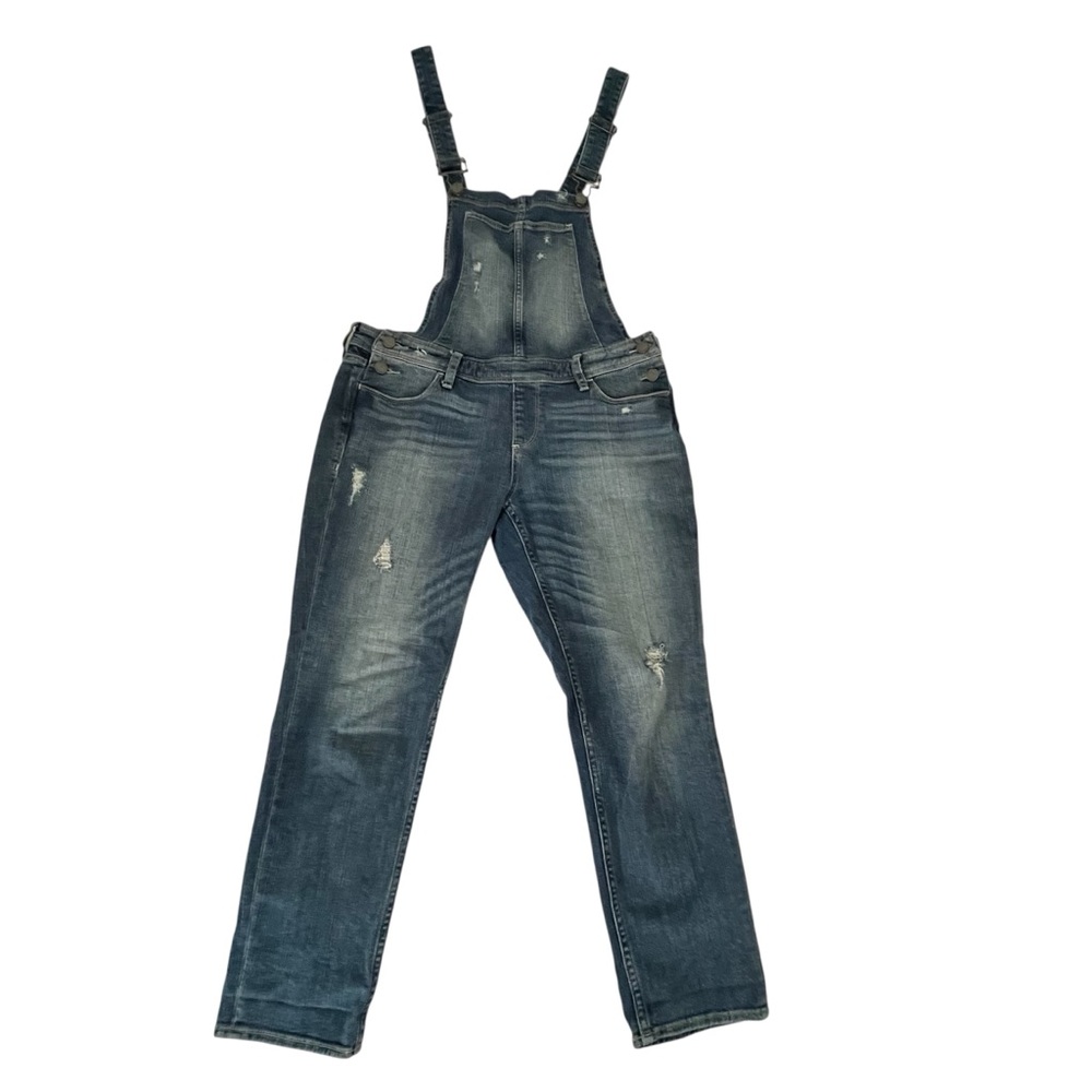 PAIGE Distressed Denim Overalls Medium Wash Stretch Size 28